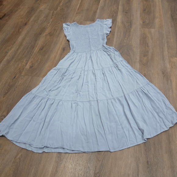 Merokeety Dresses & Skirts - Merokeety Light Blue Smocked Tiered Maxi Dress Ruffle Cap Sleeve Rayon Medium